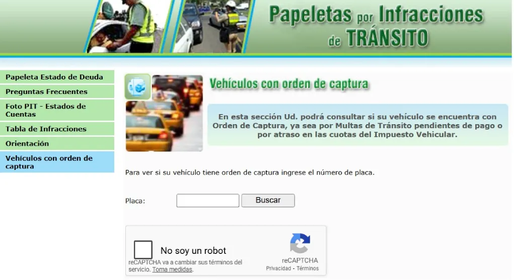 Orden de captura vehicular en PIT